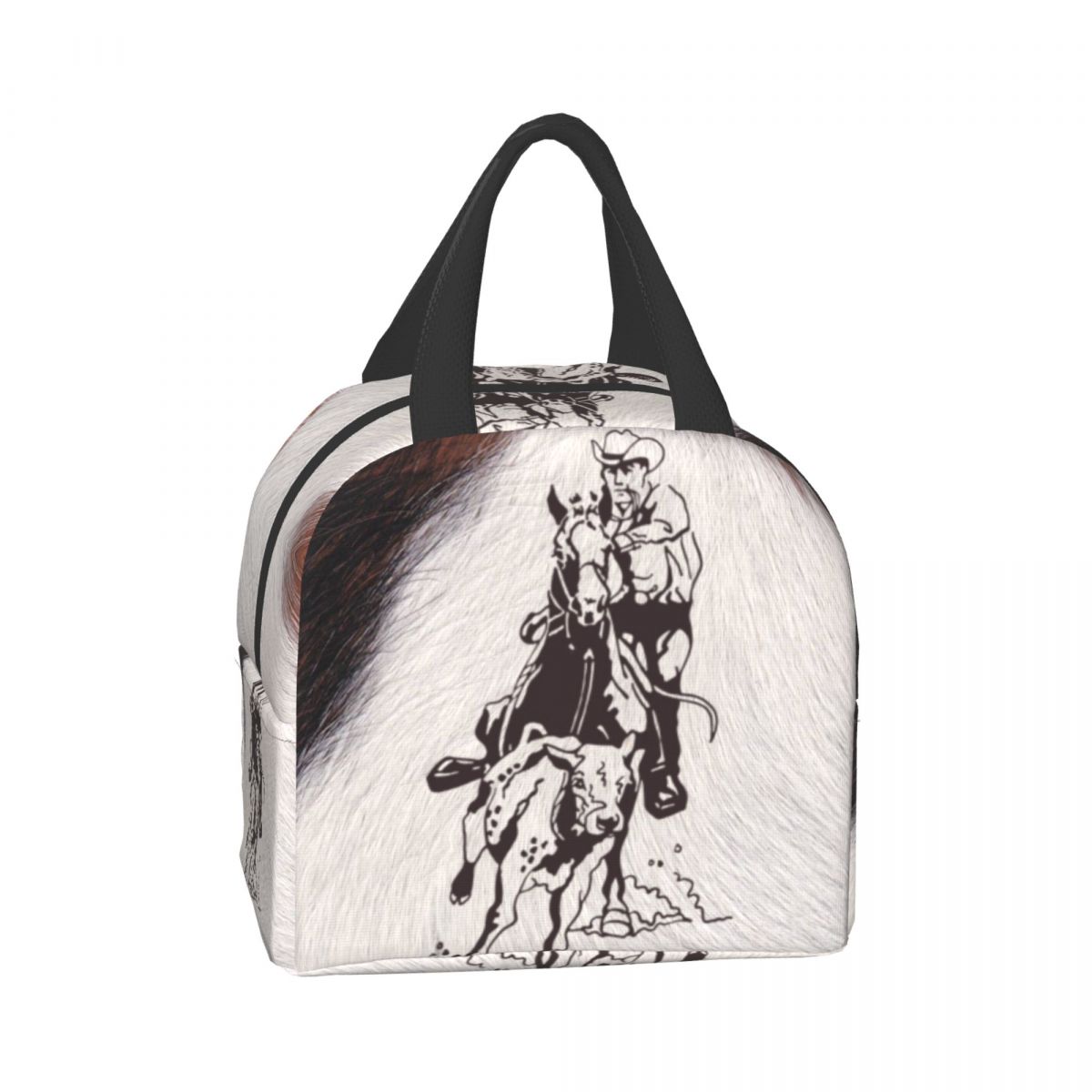 Western Cowboy Rodeo Horse Cowhide Cow Print Lunch Bag Resuable Cooler Thermal Insulated Lunch Box for Women School Work Picnic