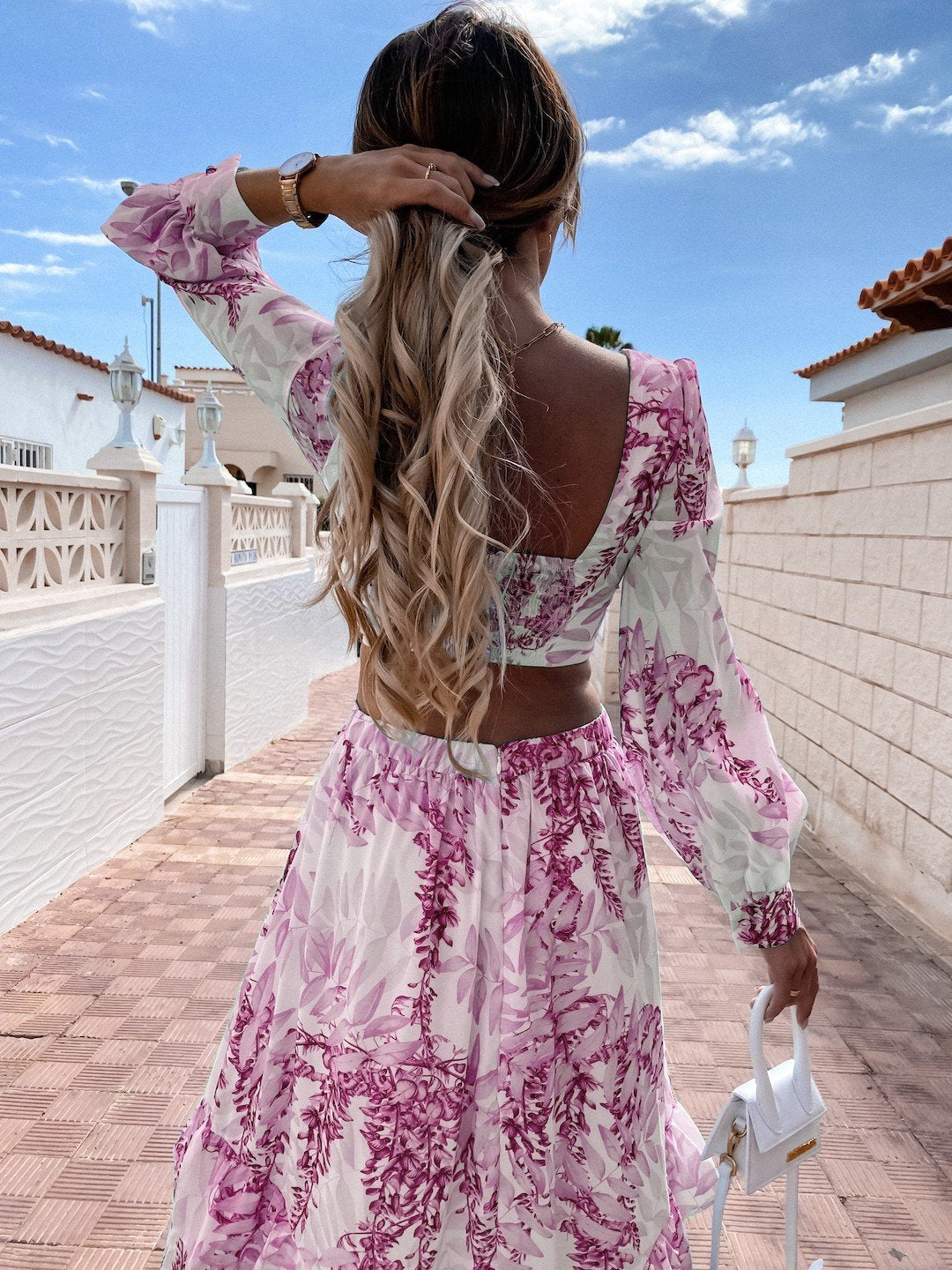 Backless Hollow Out Lantern Sleeve Maxi Dress