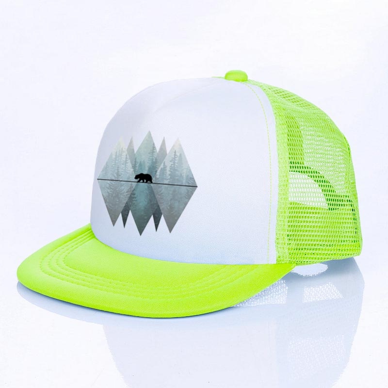 Moon Mountain Bear Flat Visor Mesh Hats Men Women Rainbow Animal  Hip Hop Cap Hat Cool Summer Hiking Camping Baseball Caps YF143