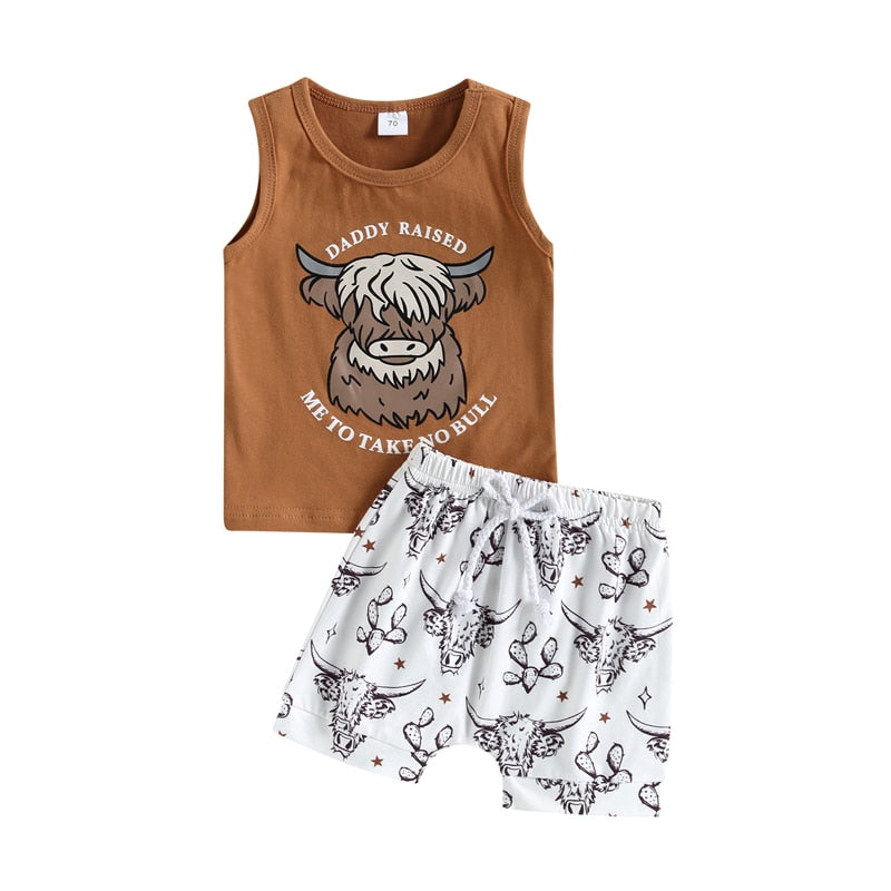 Western Boys Clothing Sets Letter Sleeveless Tanks Tops+Cattle