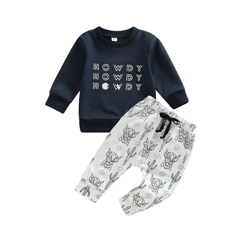 Long Sleeve Sweatshirts Cactus Print Drawstring Pants Tracksuits