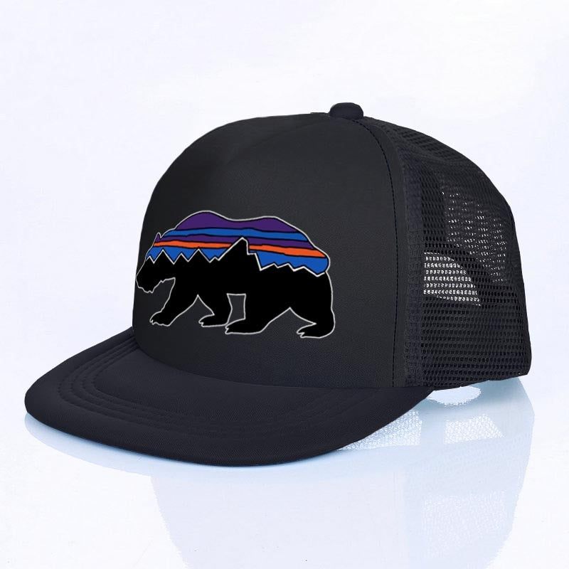 Moon Mountain Bear Flat Visor Mesh Hats Men Women Rainbow Animal  Hip Hop Cap Hat Cool Summer Hiking Camping Baseball Caps YF143