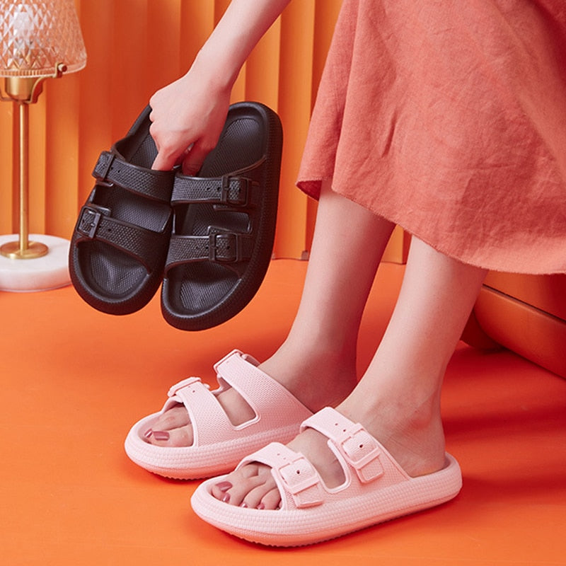 Buckle Thick Platform Slippers