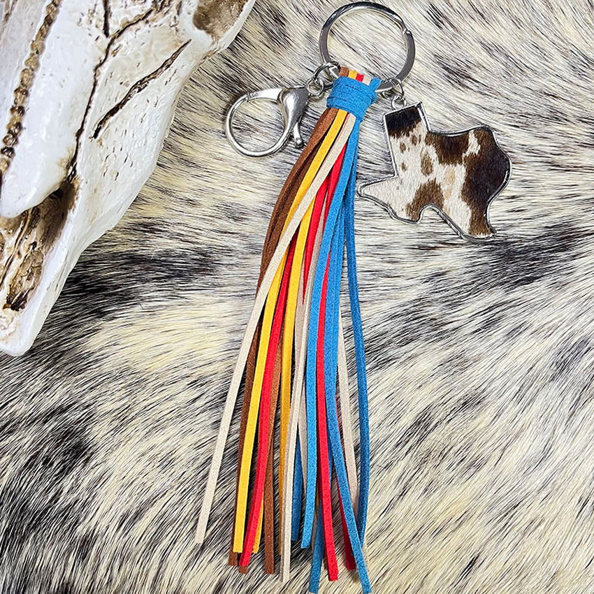 Genuine Leather Leopard Cactus Tassel Fringe Key Chain