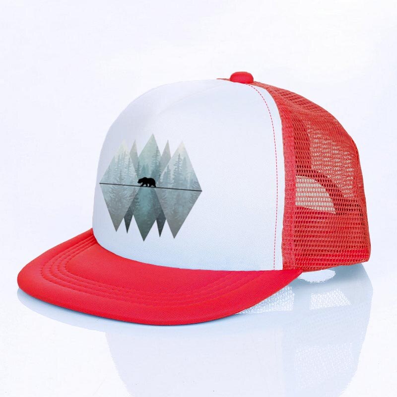 Moon Mountain Bear Flat Visor Mesh Hats Men Women Rainbow Animal  Hip Hop Cap Hat Cool Summer Hiking Camping Baseball Caps YF143