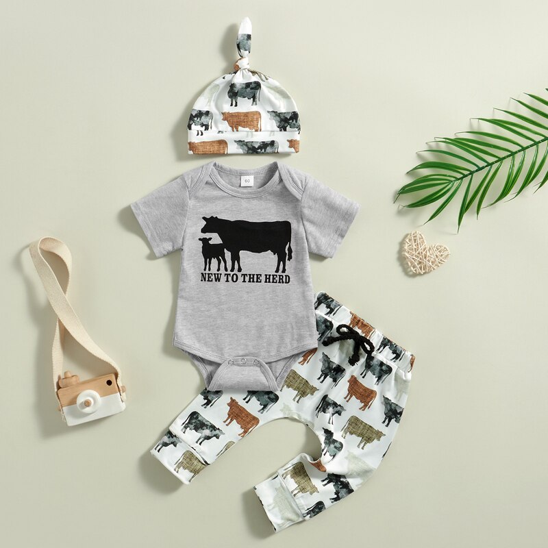 0-18M Newborn Baby Boys Summer Clothing Sets Cattle Print