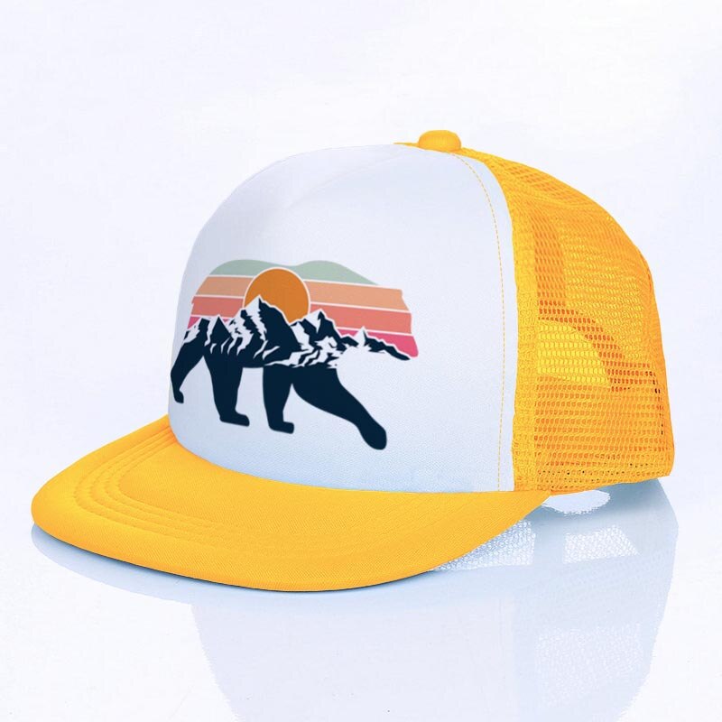 Moon Mountain Bear Flat Visor Mesh Hats Men Women Rainbow Animal  Hip Hop Cap Hat Cool Summer Hiking Camping Baseball Caps YF143