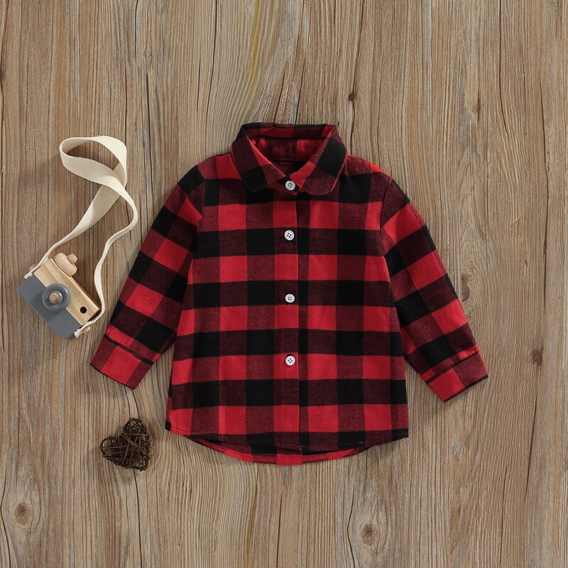 Toddler Boys Button Letter Plaid Top