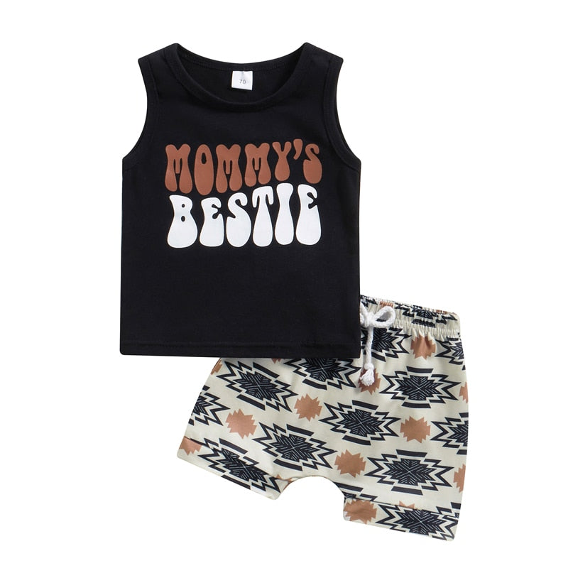 Momma Bestie Sleeveless Tanks Tops+Graphic Print Shorts