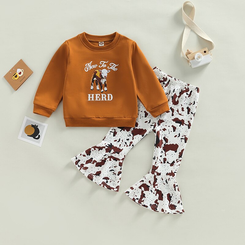 Brown Cattle Letter Print Cotton Outfits