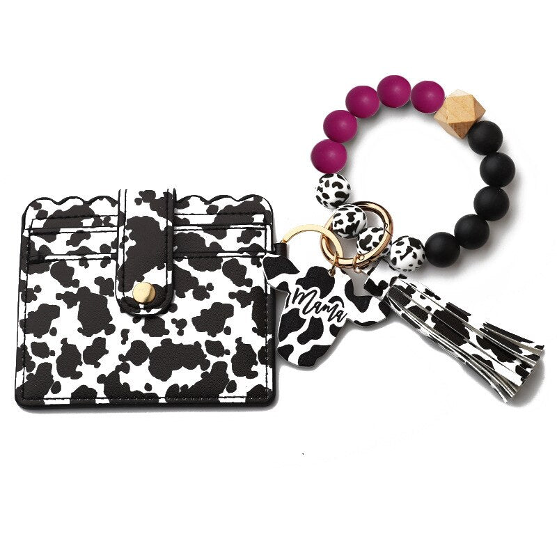 Cow Initial Wristlet keychain