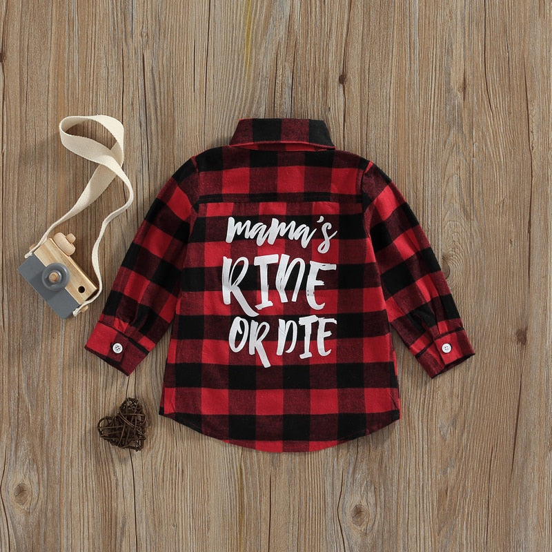 Toddler Boys Button Letter Plaid Top