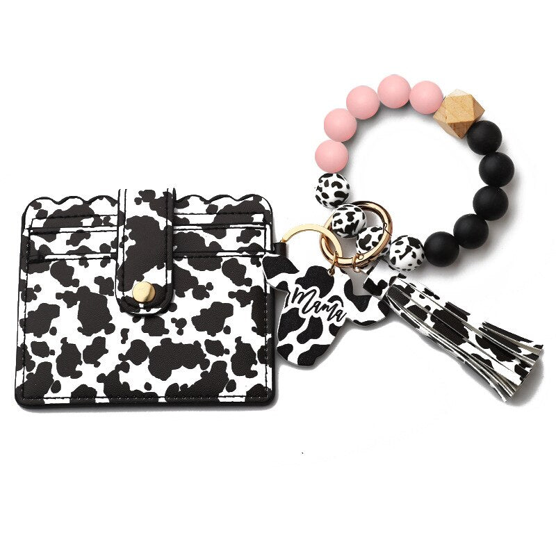 Cow Initial Wristlet keychain