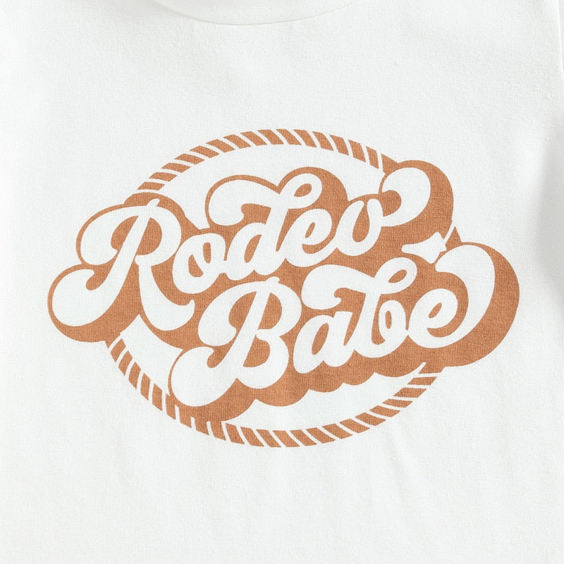 Rodeo Babe Short Sleeve T-shirts+Cartoon Print Flare Long Pants