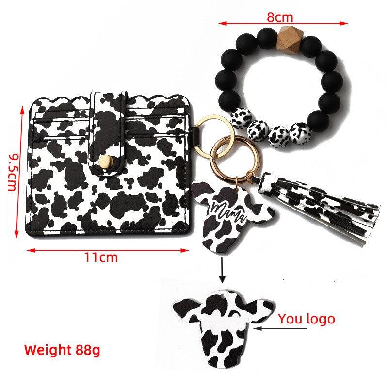 Cow Initial Wristlet keychain