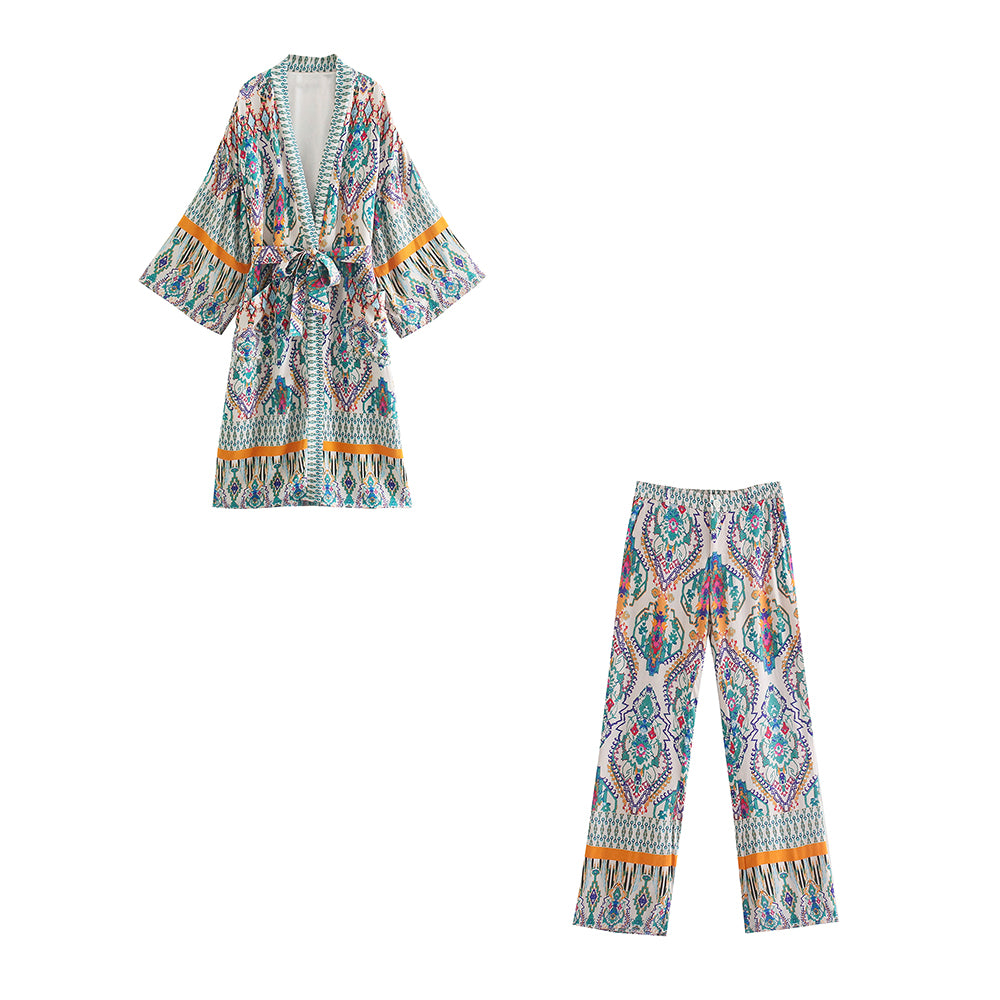 New European And American Style Printed Wide Loose Long Kimono Suit Jacket