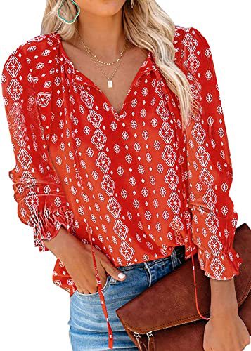 Printed Shirt V-neck Long-sleeved T-shirt