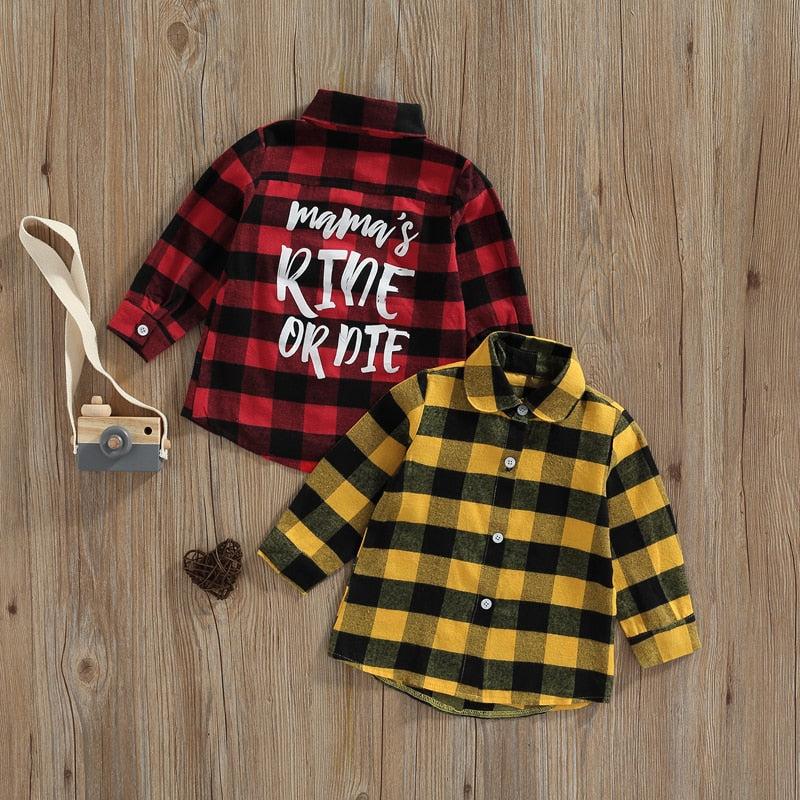 Toddler Boys Button Letter Plaid Top