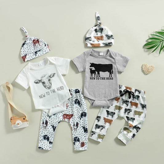 0-18M Newborn Baby Boys Summer Clothing Sets Cattle Print