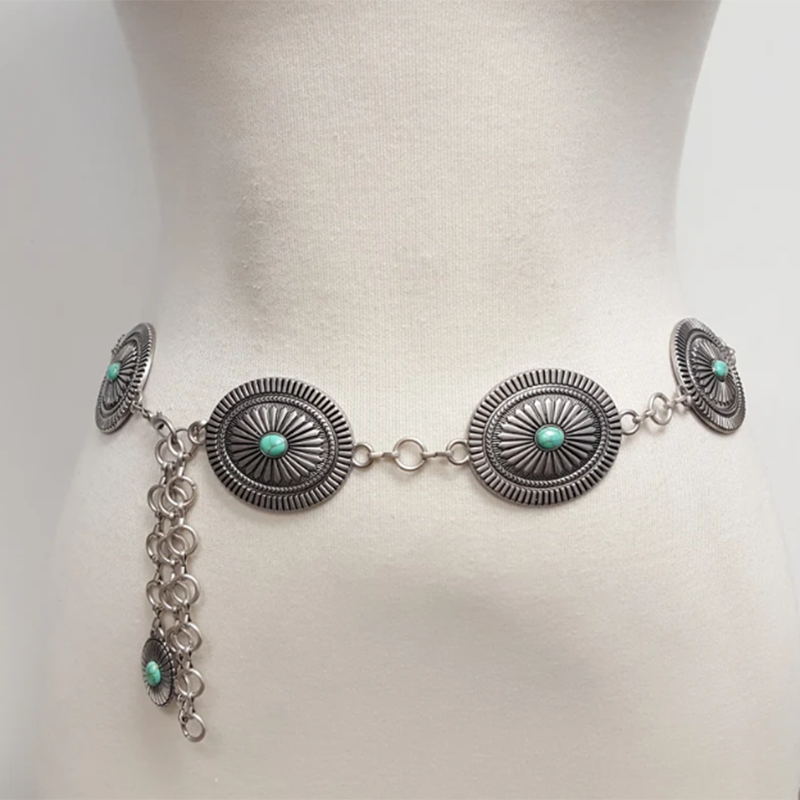 WESTERN TURQUOISE STONE OVAL CHAIN BELT