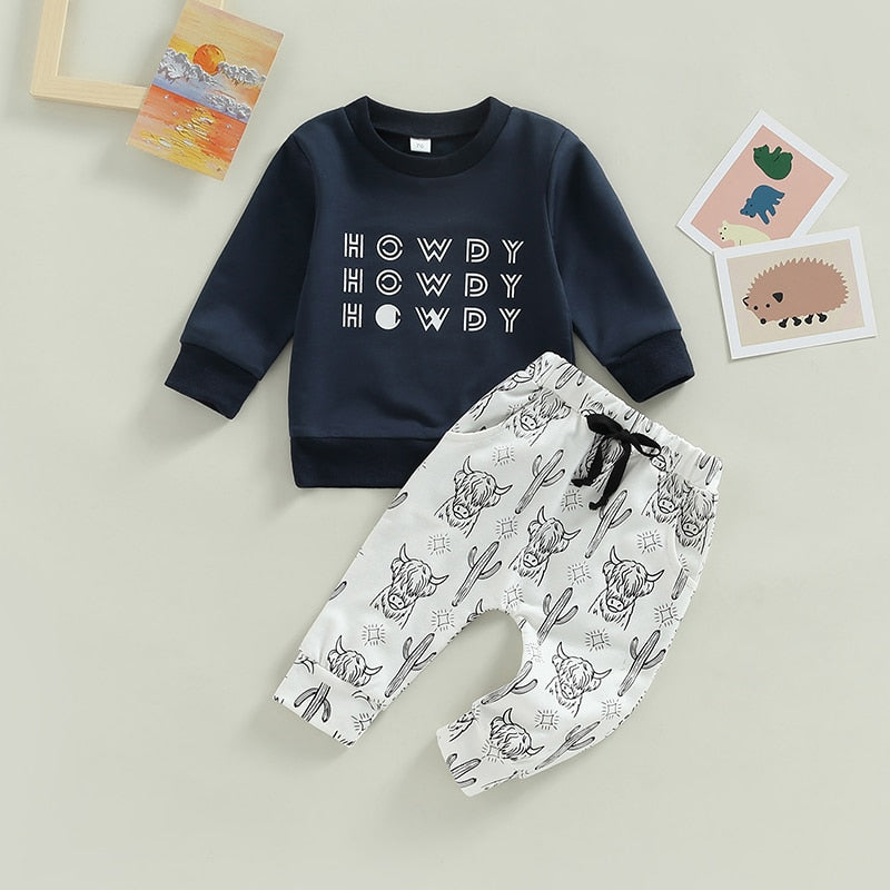 Long Sleeve Sweatshirts Cactus Print Drawstring Pants Tracksuits