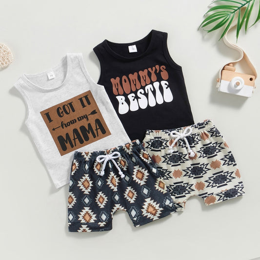 Momma Bestie Sleeveless Tanks Tops+Graphic Print Shorts